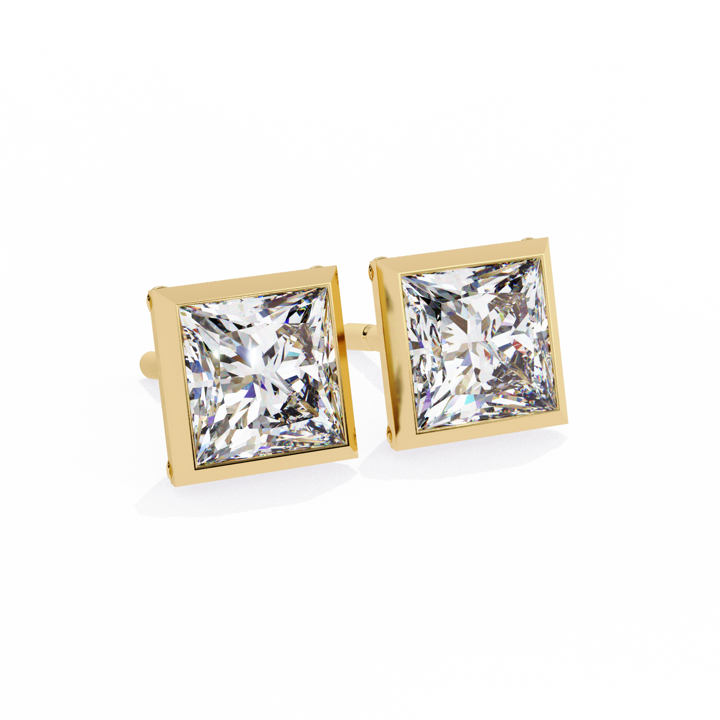 2.00 CT Princess Cut Bezel Set Diamond Stud Earrings