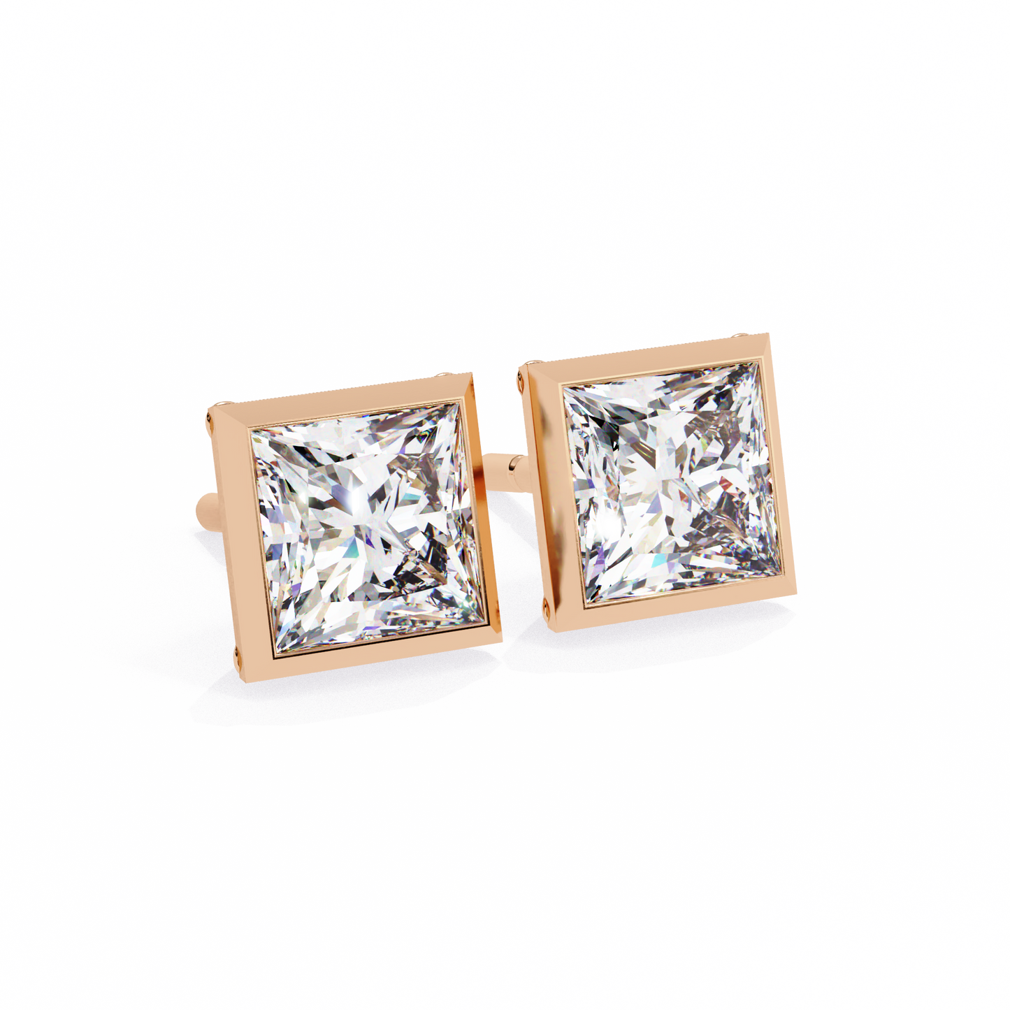 2.00 CT Princess Cut Bezel Set Diamond Stud Earrings