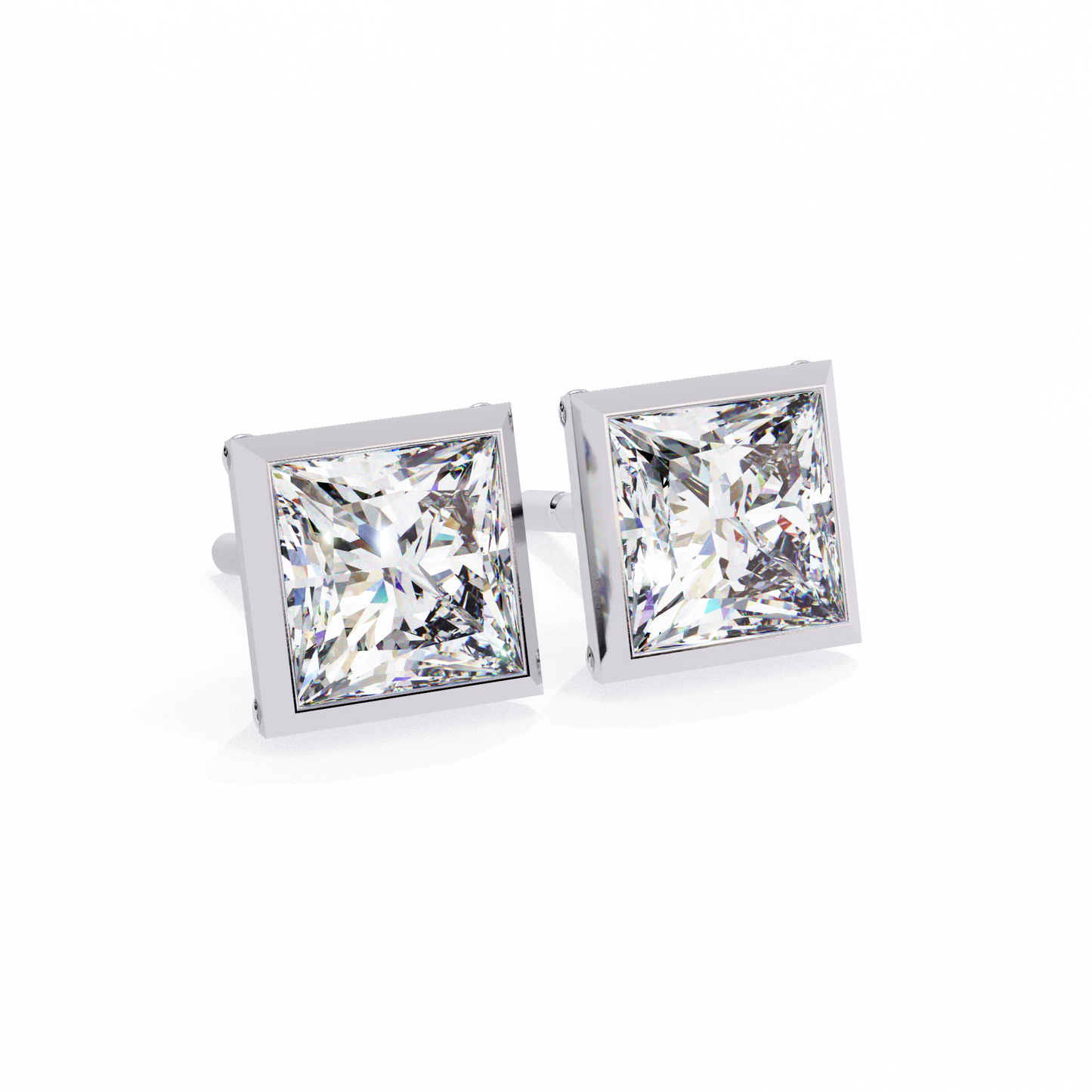 2.00 CT Princess Cut Bezel Set Diamond Stud Earrings