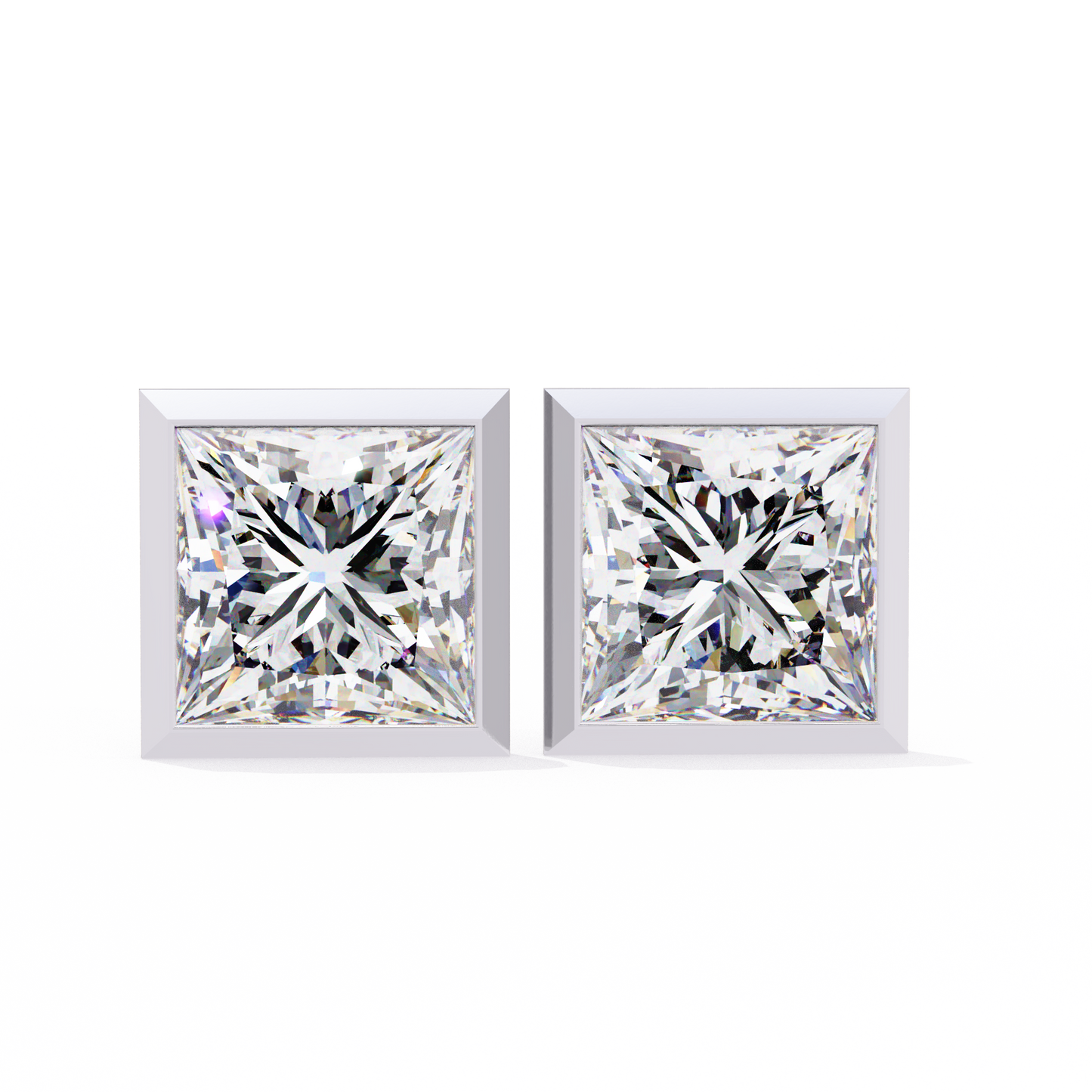 2.00 CT Princess Cut Bezel Set Diamond Stud Earrings