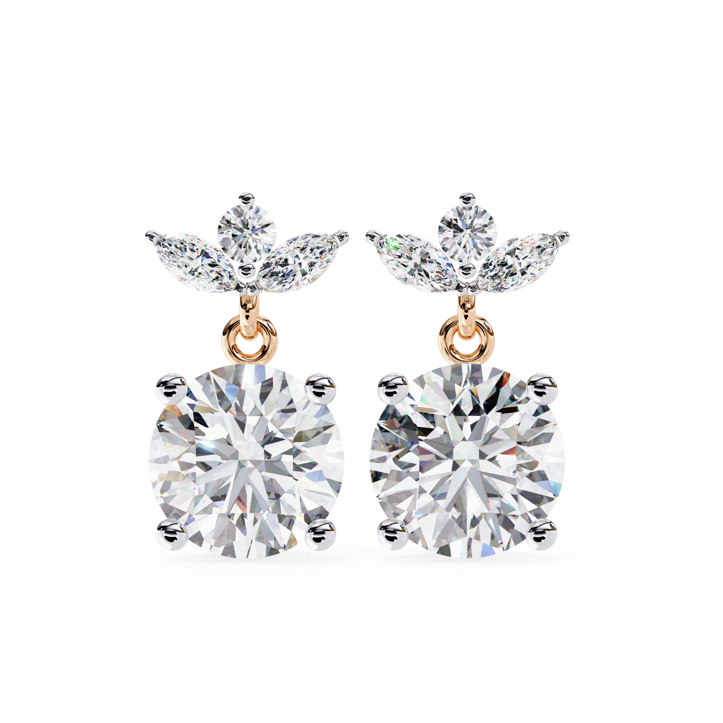 1.85 CT  Round Cut Diamond Drop Earrings