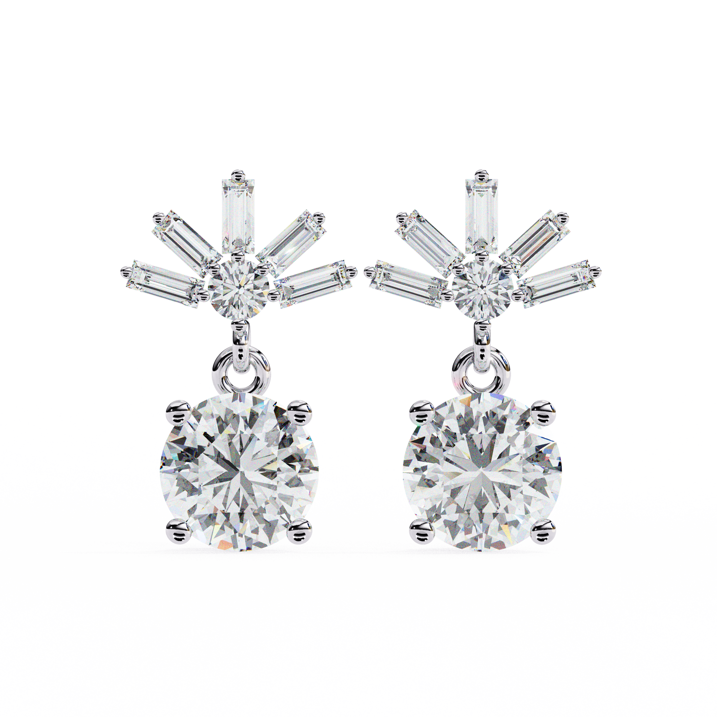 0.90CT Round & Baguette Cut Diamond Drop Earring - Ulight Jewels