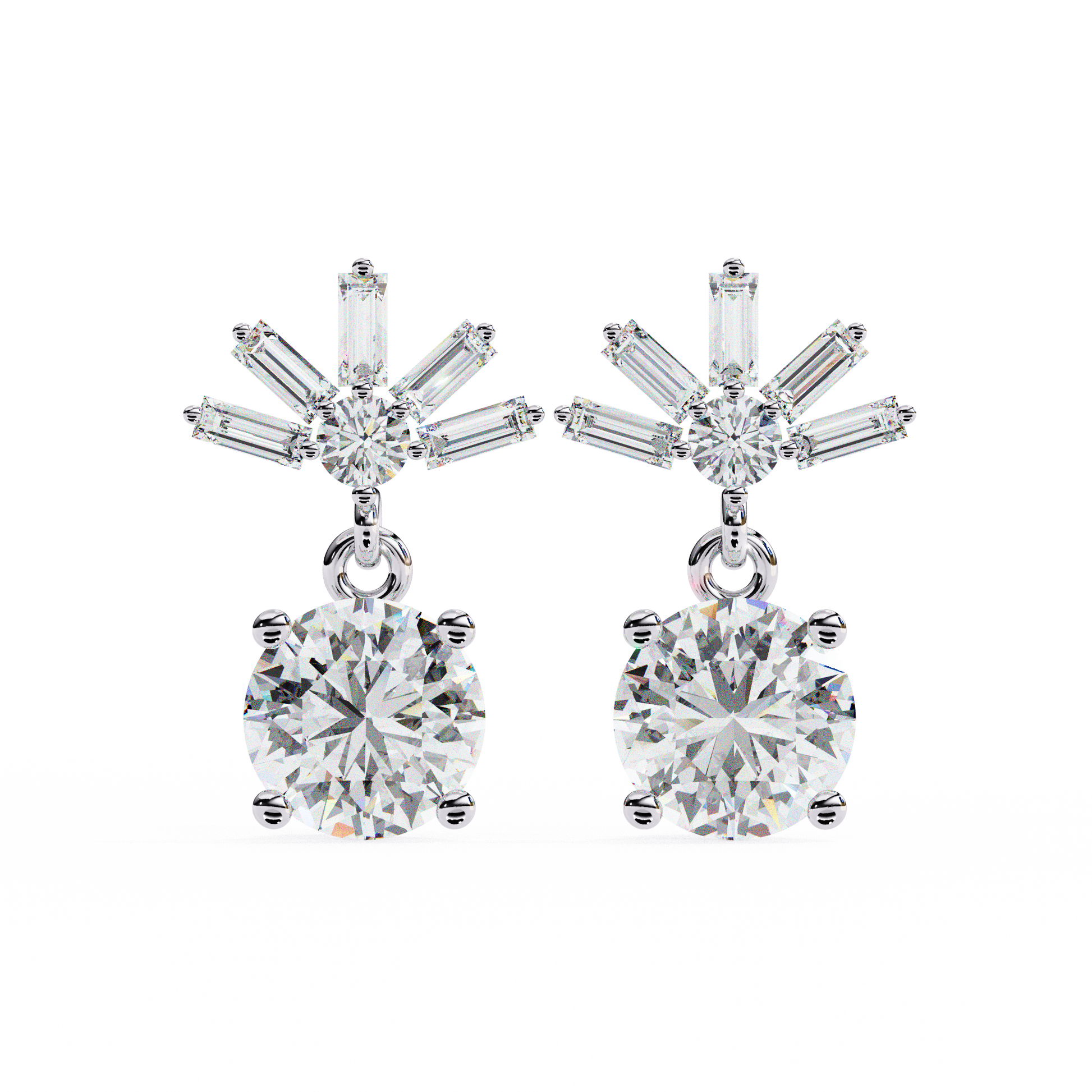 0.90CT Round & Baguette Cut Diamond Drop Earring - Ulight Jewels