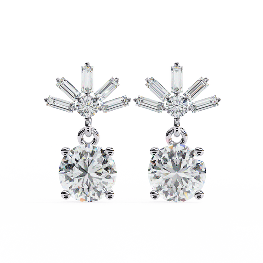 0.90CT Round & Baguette Cut Diamond Drop Earring - Ulight Jewels