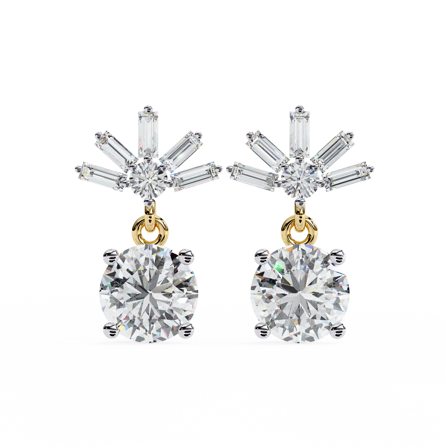 0.90CT Round & Baguette Cut Diamond Drop Earrings