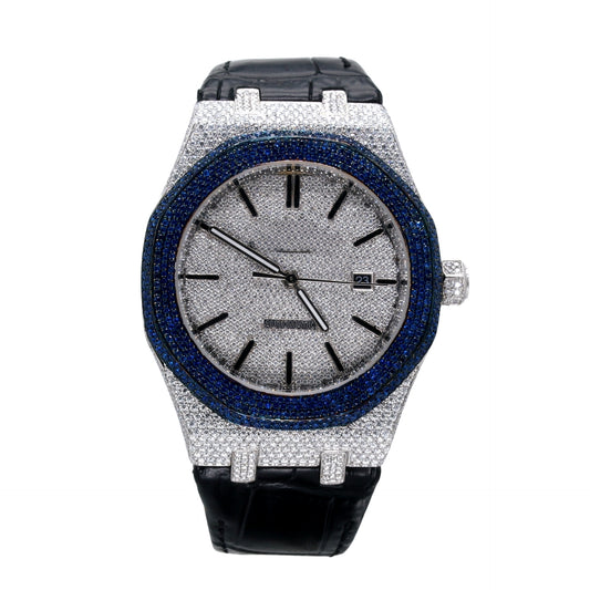 White & Blue Plated Diamond Studded Watch-Men - Ulight Jewels