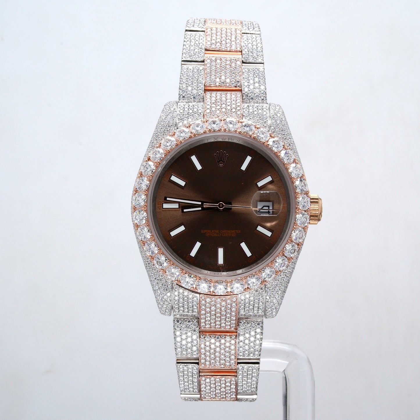 2-Tone White & Rose Plated Full Diamond Watch - Ulight Jewels