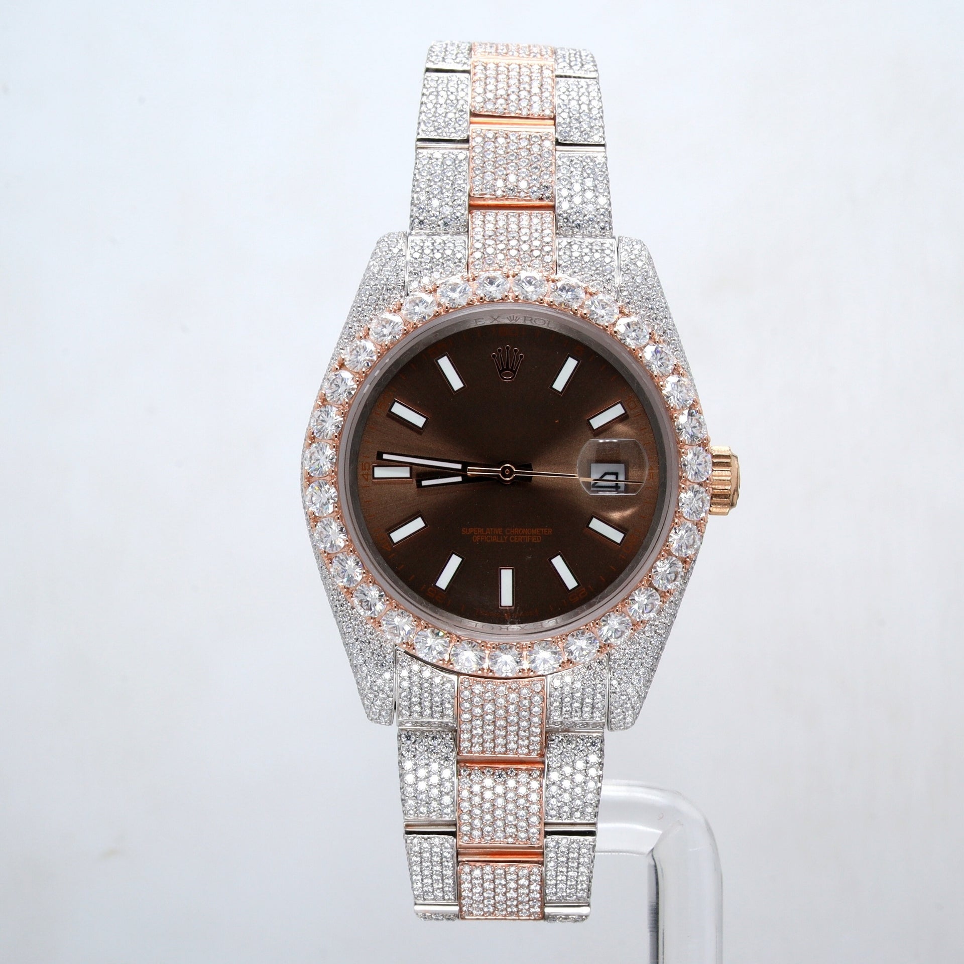 2-Tone White & Rose Plated Full Diamond Watch - Ulight Jewels