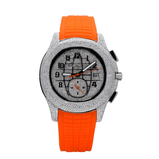 Luxury Round Dial Orange Strap Diamond Watch - Ulight Jewels