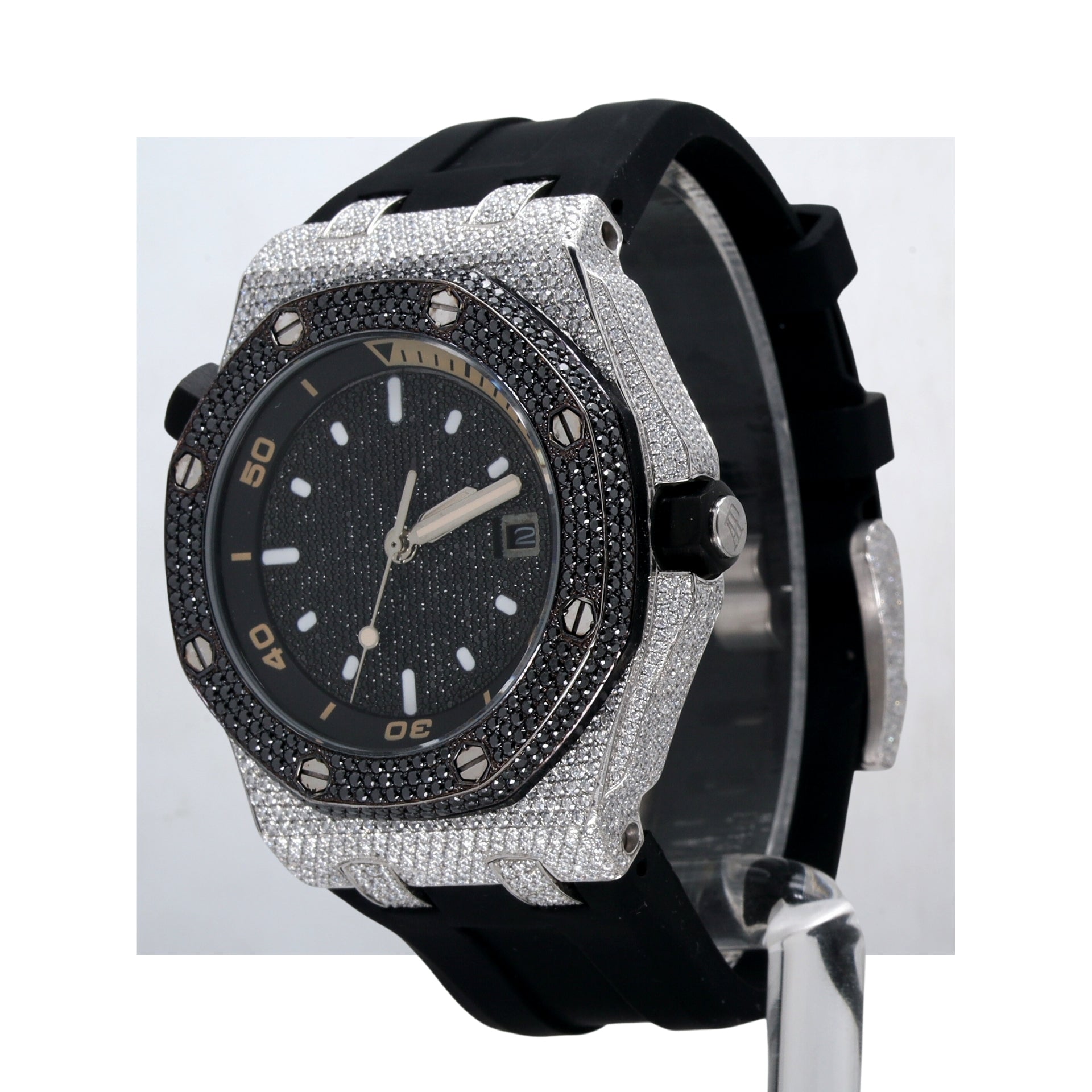 Awesome Black Silicon Belt Automatic Diamond Watch-Men - Ulight Jewels