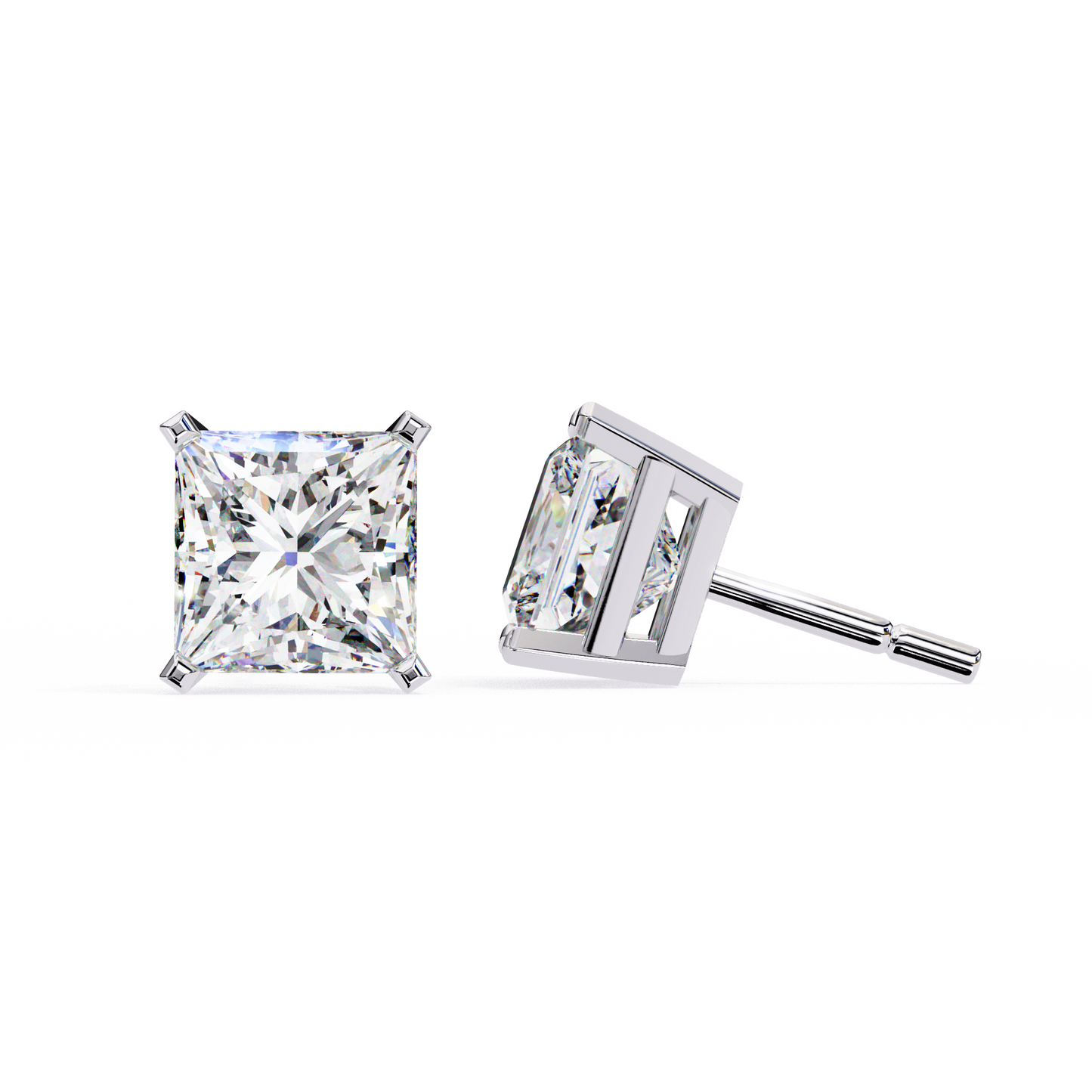 3.00 CT Princess Cut Diamond Stud Earrings