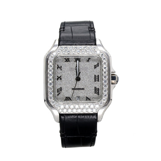 Black Leather Belt Casual Square Diamond Watch-Men - Ulight Jewels