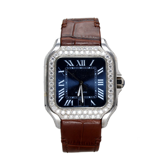 Brown Leather Belt Automatic Roman Diamond Watch - Ulight Jewels