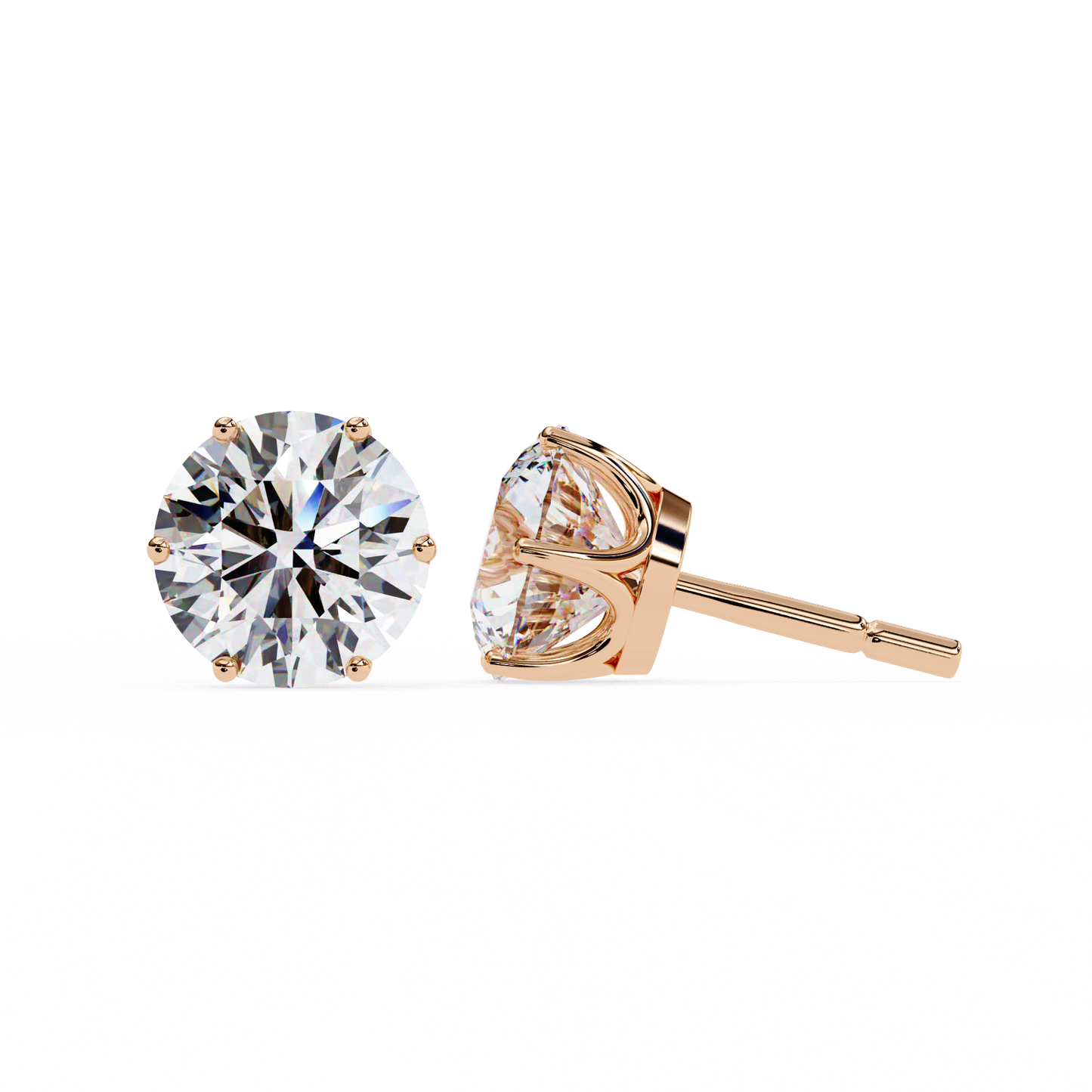 2.50 CT Round Cut Diamond 6 Prong Stud Earrings