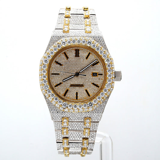 2-Tone Yellow Gold Plated Premium Diamond Watch-Men - Ulight Jewels