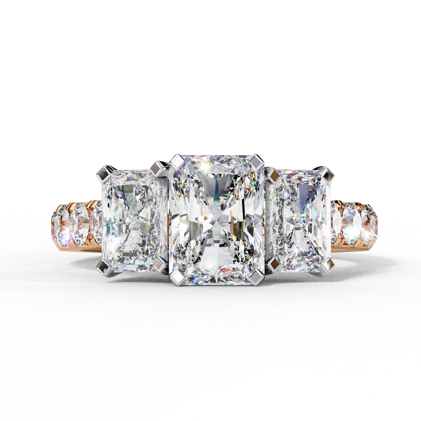 3 Stone Radiant  Cut Diamond Engagement Ring