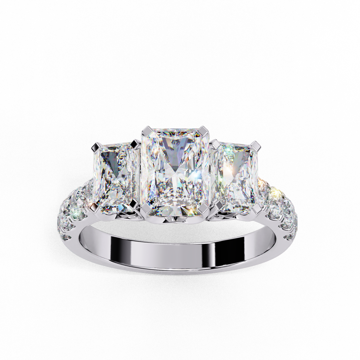 3 Stone Radiant  Cut Diamond Engagement Ring