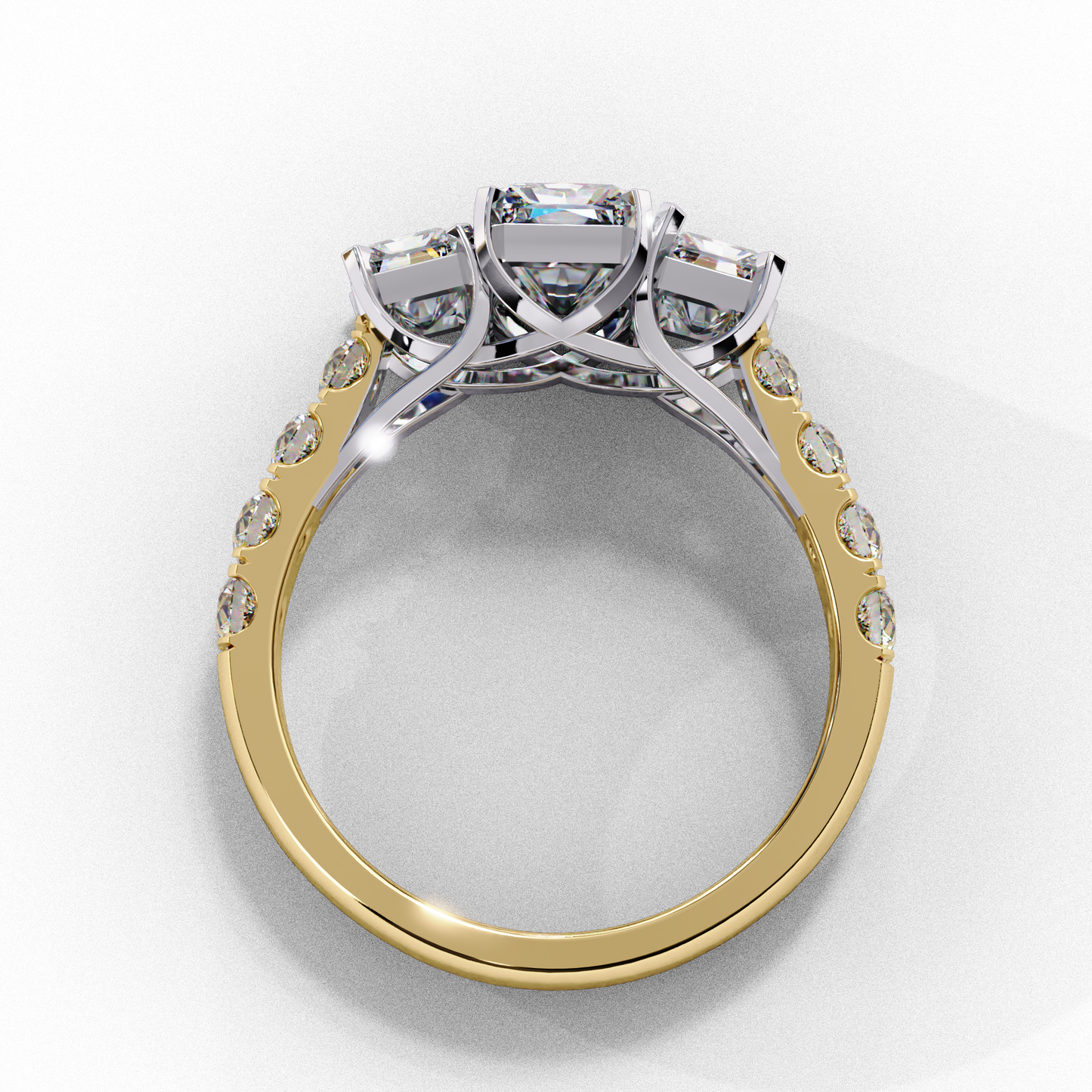 3 Stone Radiant  Cut Diamond Engagement Ring