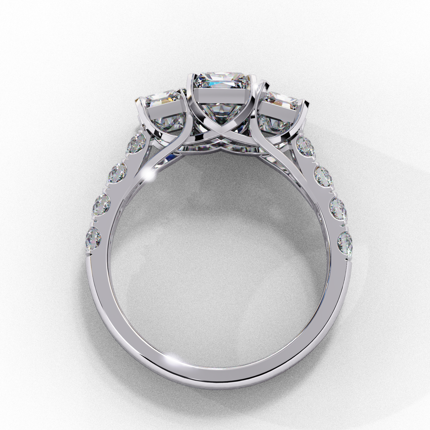 3 Stone Radiant  Cut Diamond Engagement Ring