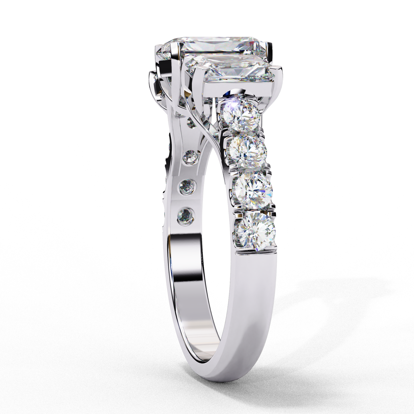 3 Stone Radiant  Cut Diamond Engagement Ring