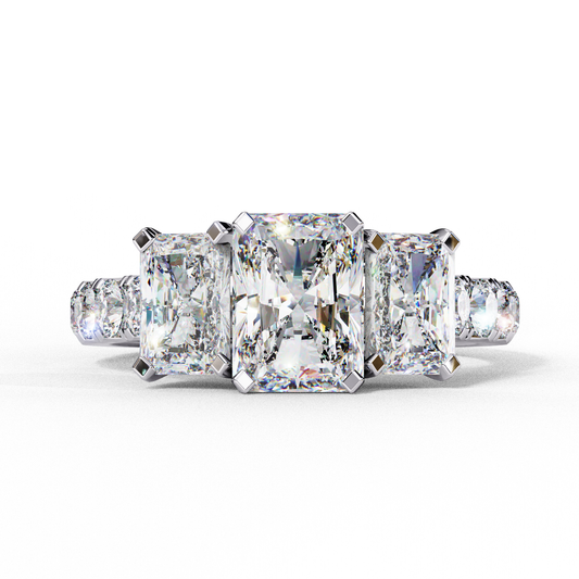 3 Stone Radiant  Cut Diamond Engagement Ring - Ulight Jewels