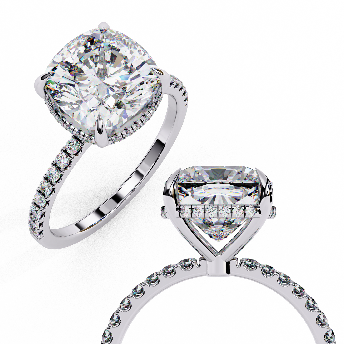 4.50  CT Cushion Cut Diamond Wedding Rings