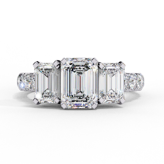 3 Stones Emerald Cut Diamond Engagement Ring - Ulight Jewels