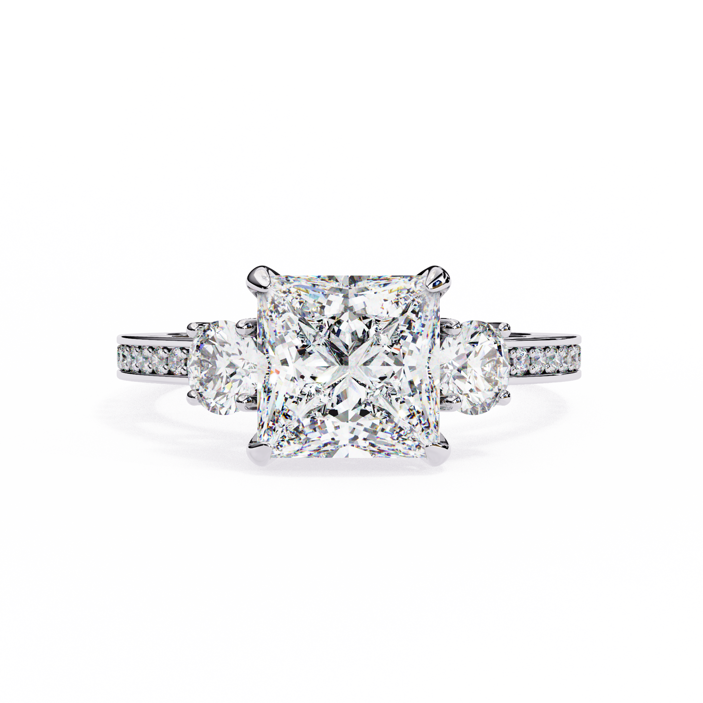 3 Stone Princess & Round Cut Diamond Engagement Ring - Ulight Jewels