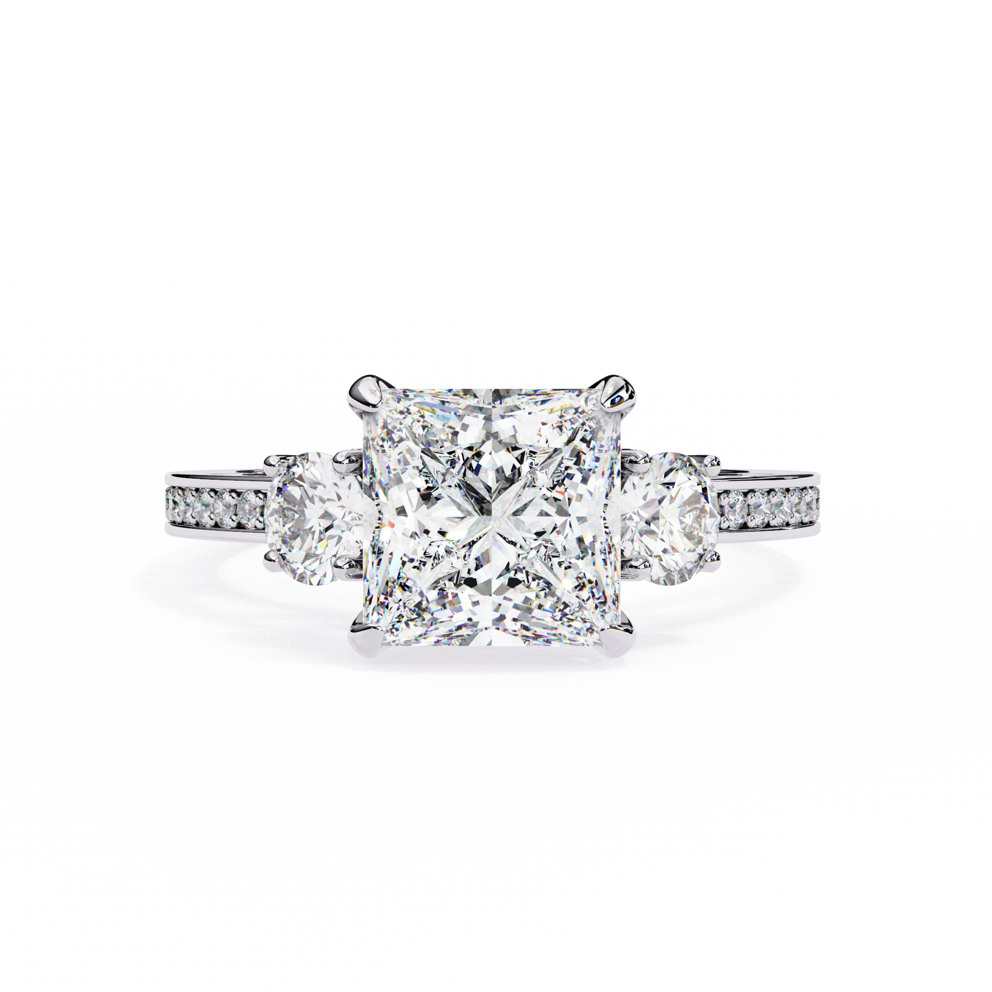 3 Stone Princess & Round Cut Diamond Engagement Ring - Ulight Jewels