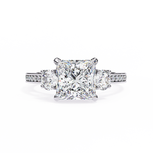 3 Stone Princess & Round Cut Diamond Engagement Ring - Ulight Jewels