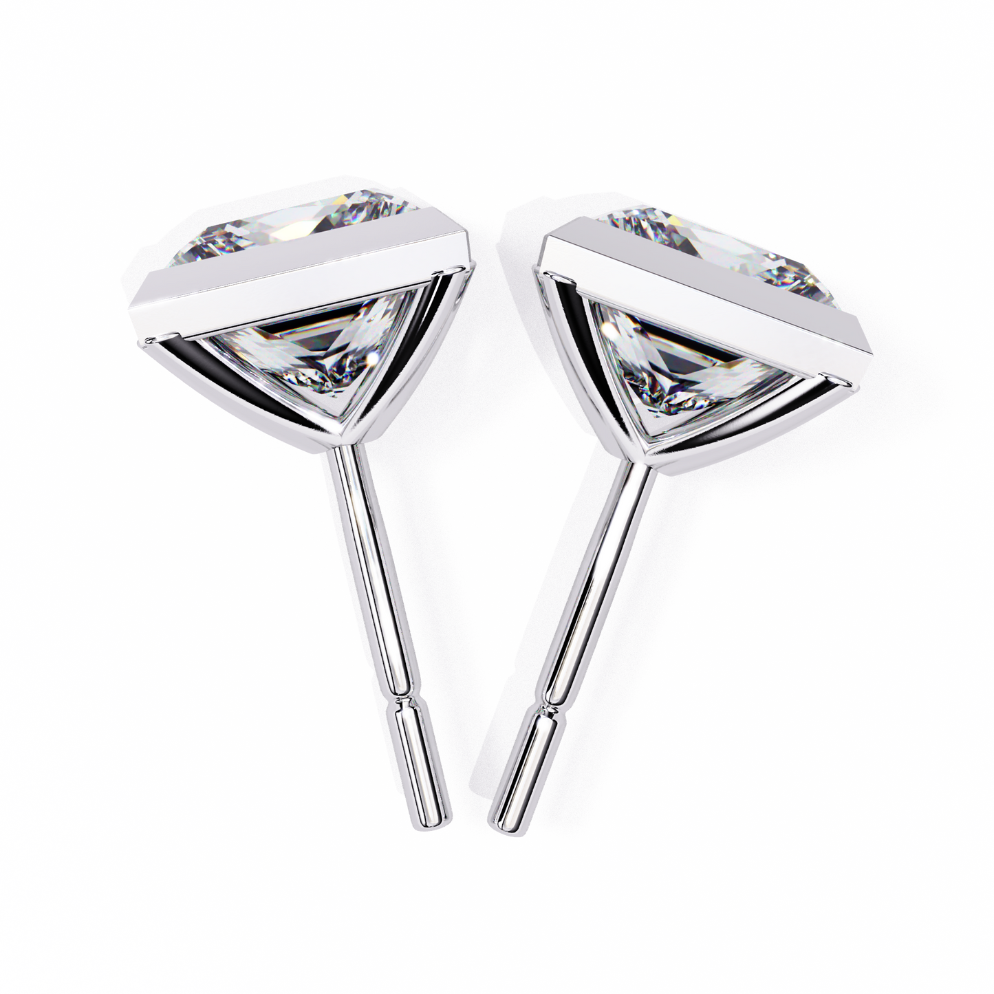 2.00 CT Princess Cut Bezel Set Diamond Stud Earrings